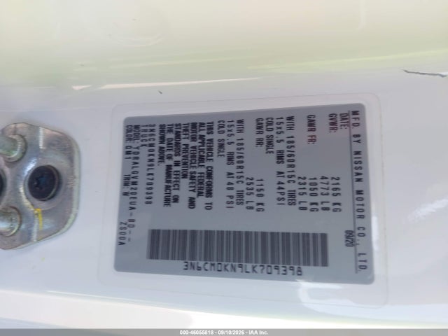 Продажа на аукционе авто 2020 Nissan Nv200  Cargo Sv Xtronic Cvt, vin: 3N6CM0KN9LK709398, номер лота: 46055818