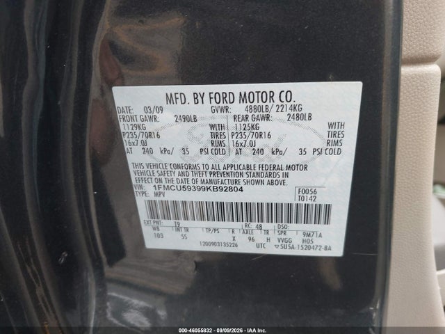 Продаж на аукціоні авто 2009 Ford Escape Hybrid Limited, vin: 1FMCU59399KB92804, номер лоту: 46055832