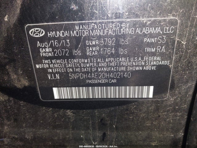 Aukcja sprzedaży 2013 Hyundai Elantra Gls, vin: 5NPDH4AE2DH402140, numer aukcji: 46055836