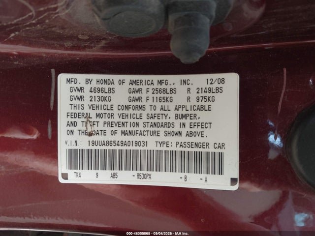 Продаж на аукціоні авто 2009 Acura Tl 3.5, vin: 19UUA86549A019031, номер лоту: 46055865