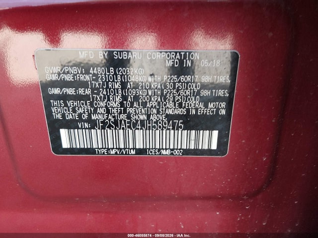 46055874 :رقم المزاد ، JF2SJAEC4JH589475 vin ، 2018 Subaru Forester 2.5i Premium مزاد بيع