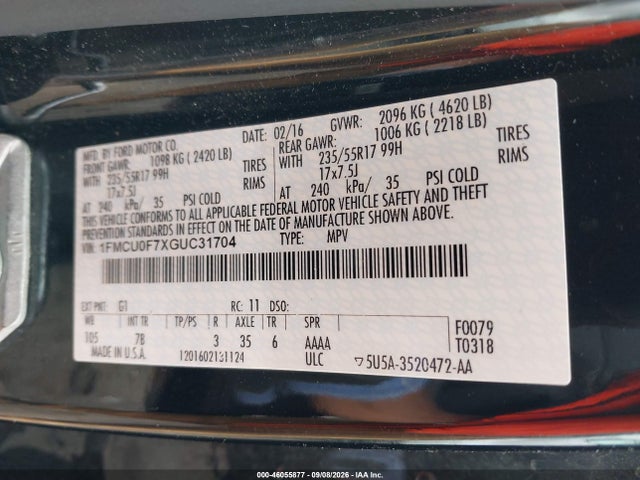 Ford ESCAPE S 2016 1FMCU0F7XGUC31704 Image 9