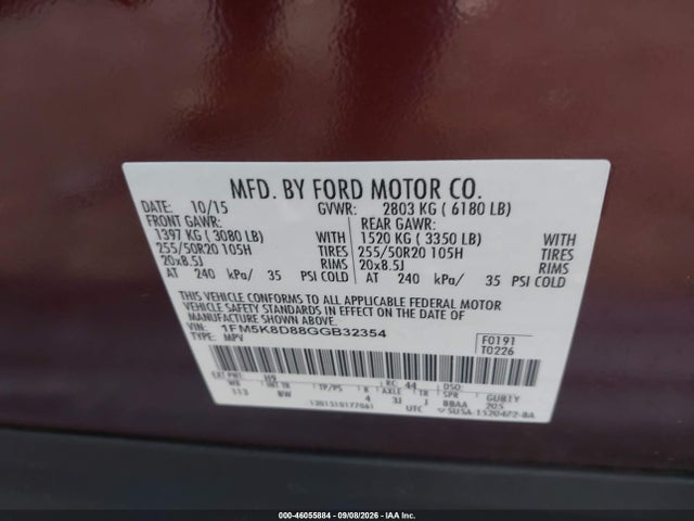 Продаж на аукціоні авто 2016 Ford Explorer Xlt, vin: 1FM5K8D88GGB32354, номер лоту: 46055884