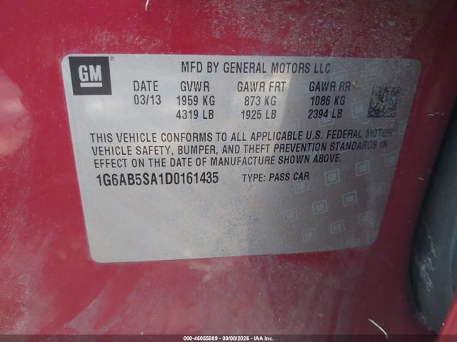 Продаж на аукціоні авто 2013 Cadillac Ats Luxury, vin: 1G6AB5SA1D0161435, номер лоту: 46055889