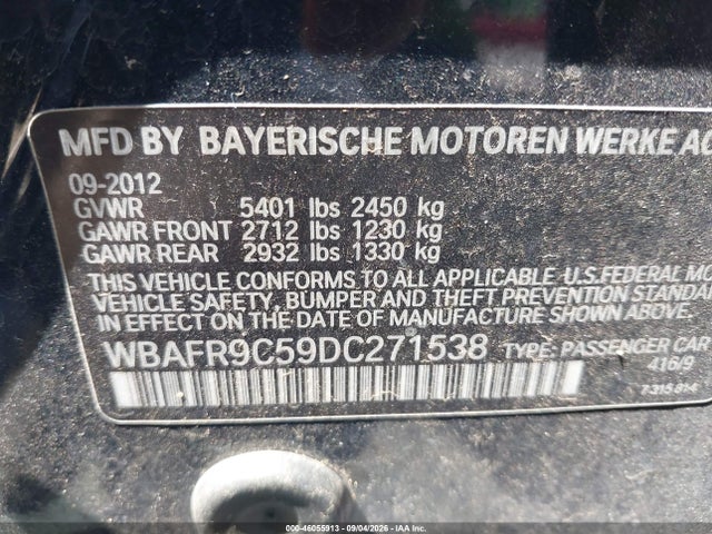 Aukcja sprzedaży 2013 Bmw 550i, vin: WBAFR9C59DC271538, numer aukcji: 46055913