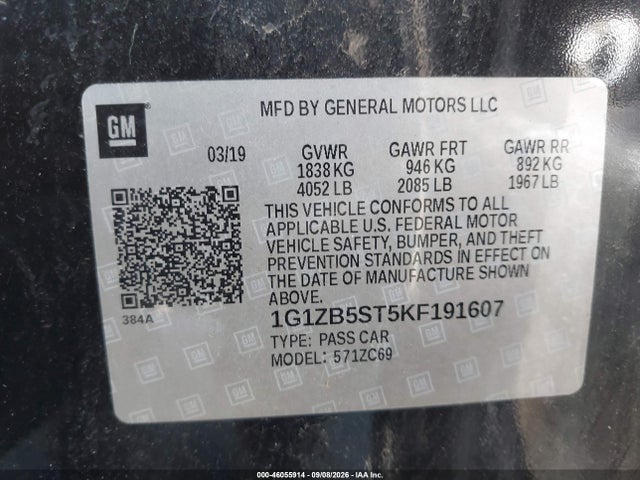 Aukcja sprzedaży 2019 Chevrolet Malibu 1ls, vin: 1G1ZB5ST5KF191607, numer aukcji: 46055914