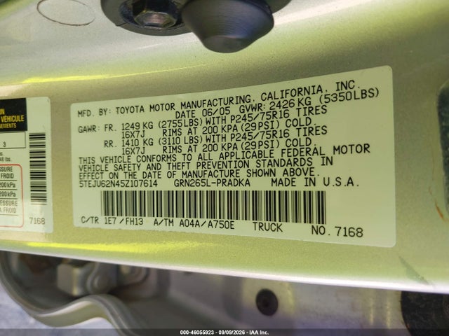 Aukcja sprzedaży 2005 Toyota Tacoma Prerunner V6, vin: 5TEJU62N45Z107614, numer aukcji: 46055923