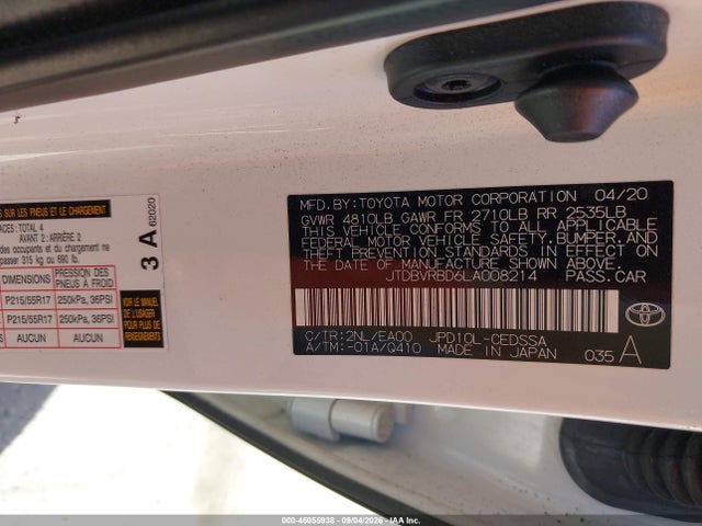 2020 Toyota Mirai მანქანა იყიდება აუქციონზე, vin: JTDBVRBD6LA008214, აუქციონის ნომერი: 46055938