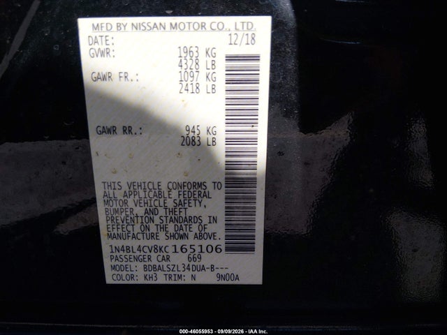 Aukcja sprzedaży 2019 Nissan Altima 2.5 Sr, vin: 1N4BL4CV8KC165106, numer aukcji: 46055953
