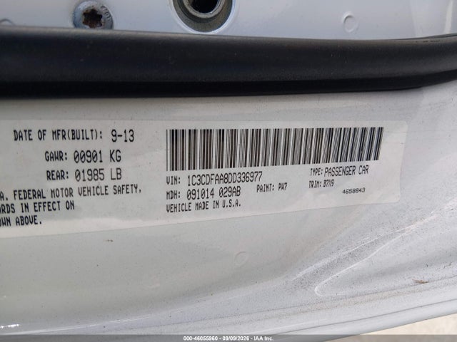 Auction sale of the 2013 Dodge Dart Se, vin: 1C3CDFAA8DD336977, lot number: 46055960