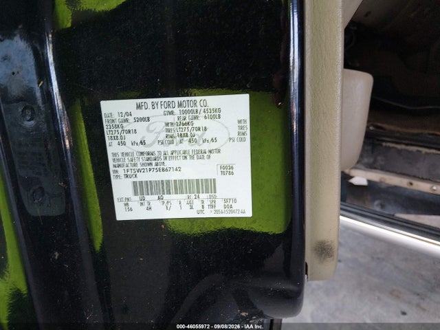 46055972 :رقم المزاد ، 1FTSW21P75EB67142 vin ، 2005 Ford F-250 Lariat/xl/xlt مزاد بيع