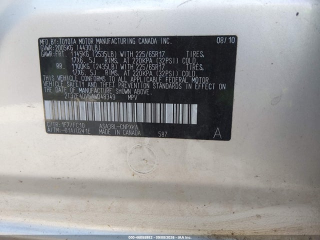2010 Toyota Rav4 მანქანა იყიდება აუქციონზე, vin: 2T3ZF4DV5AW048349, აუქციონის ნომერი: 46055982