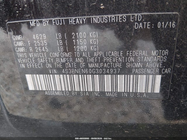 Aukcja sprzedaży 2016 Subaru Legacy 3.6r Limited, vin: 4S3BNEN60G3034937, numer aukcji: 46055990