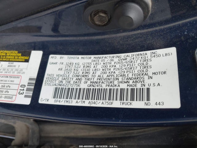 Aukcja sprzedaży 2006 Toyota Tacoma Base V6, vin: 5TELU42N66Z272756, numer aukcji: 46055992