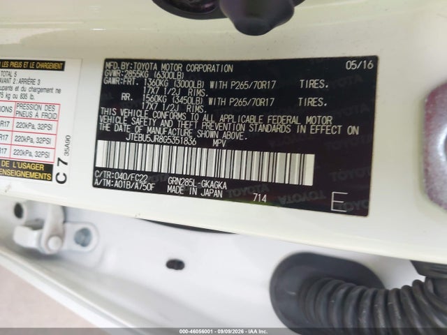 Aukcja sprzedaży 2016 Toyota 4runner Trail, vin: JTEBU5JR8G5351836, numer aukcji: 46056001