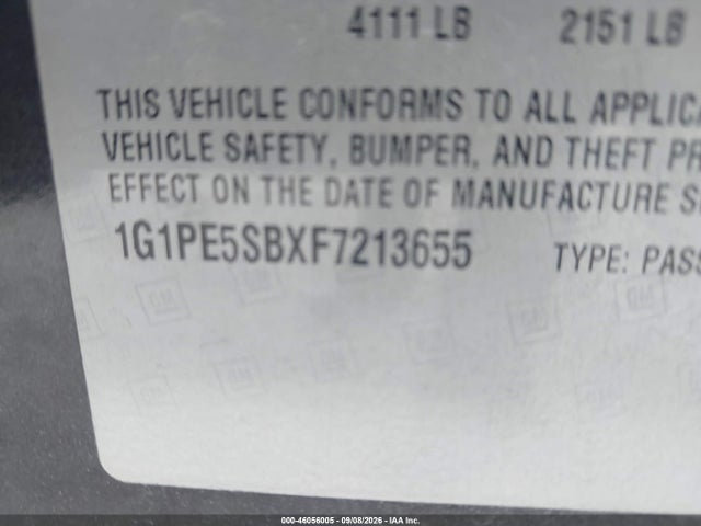 Продаж на аукціоні авто 2015 Chevrolet Cruze 2lt Auto, vin: 1G1PE5SBXF7213655, номер лоту: 46056005