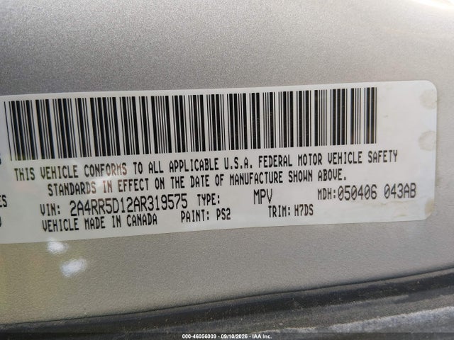 46056009 :رقم المزاد ، 2A4RR5D12AR319575 vin ، 2010 Chrysler Town & Country Touring مزاد بيع