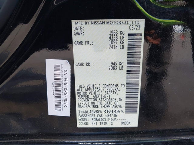 2023 Nissan Altima S Fwd მანქანა იყიდება აუქციონზე, vin: 1N4BL4BV8PN369465, აუქციონის ნომერი: 46056022