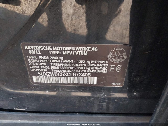 Aukcja sprzedaży 2012 Bmw X5 Xdrive35d, vin: 5UXZW0C5XCL673408, numer aukcji: 46056039