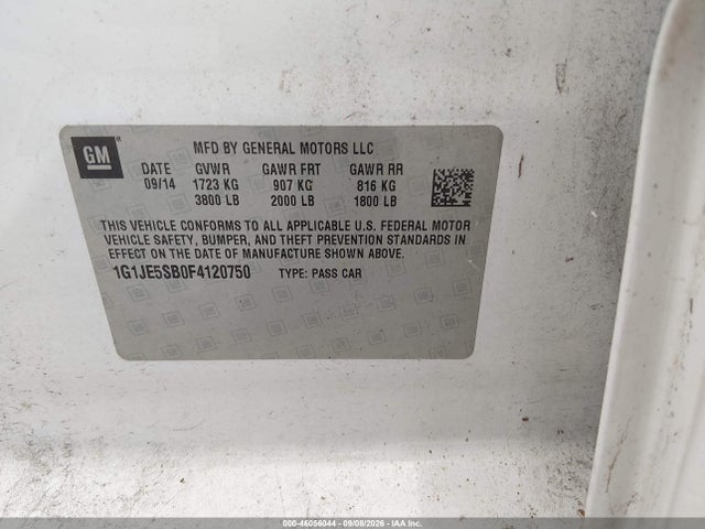46056044 :رقم المزاد ، 1G1JE5SB0F4120750 vin ، 2015 Chevrolet Sonic Ltz Auto مزاد بيع