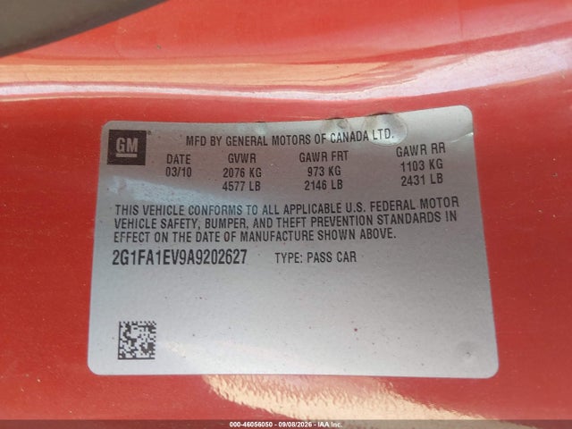 46056050 :رقم المزاد ، 2G1FA1EV9A9202627 vin ، 2010 Chevrolet Camaro 1ls مزاد بيع