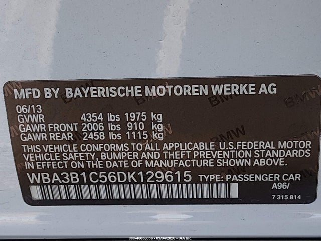 Aukcja sprzedaży 2013 Bmw 320i, vin: WBA3B1C56DK129615, numer aukcji: 46056056
