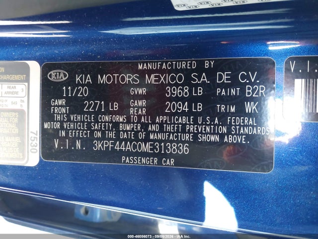 46056073 :رقم المزاد ، 3KPF44AC0ME313836 vin ، 2021 Kia Forte Gt مزاد بيع