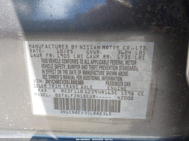 46056083 :رقم المزاد ، 3N1CN8EV3SL888365 vin ، 2025 Nissan Versa 1.6 Sv مزاد بيع