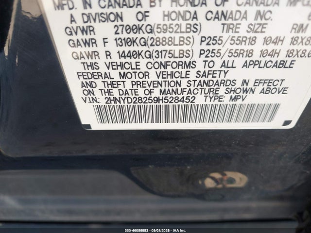 Aukcja sprzedaży 2009 Acura Mdx, vin: 2HNYD28259H528452, numer aukcji: 46056093
