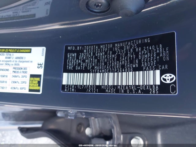 46056096 :رقم المزاد ، 5YFB4MDE3TP364806 vin ، 2026 Toyota Corolla Le مزاد بيع