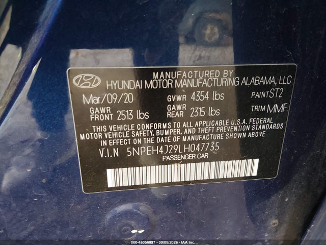 5NPEH4J29LH047735 Hyundai Sonata Limited