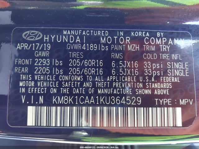 Продаж на аукціоні авто 2019 Hyundai Kona Se, vin: KM8K1CAA1KU364529, номер лоту: 46056122