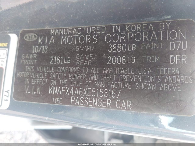 Продаж на аукціоні авто 2014 Kia Forte Lx, vin: KNAFX4A6XE5153167, номер лоту: 46056193