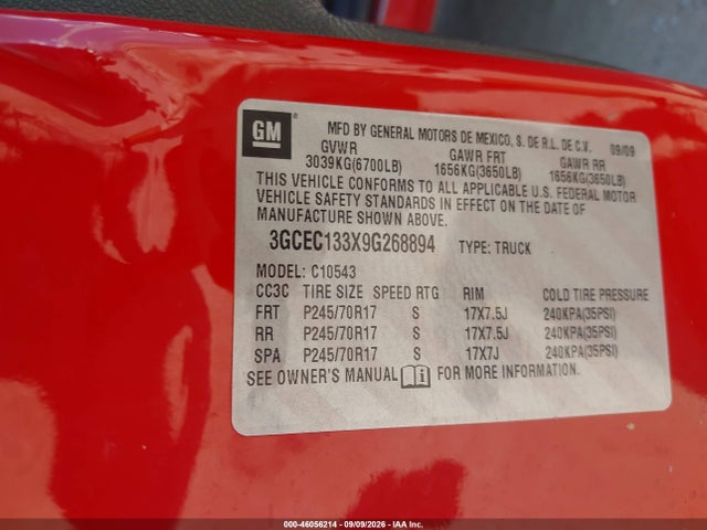 Продажа на аукционе авто 2009 Chevrolet Silverado 1500 Xtra Fuel Economy, vin: 3GCEC133X9G268894, номер лота: 46056214