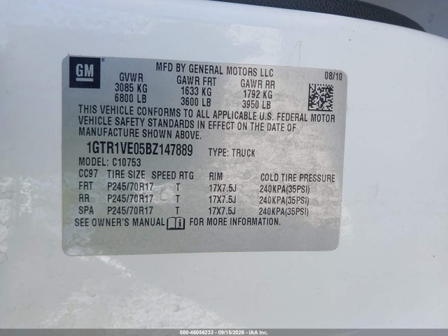 Aukcja sprzedaży 2011 Gmc Sierra 1500 Sle, vin: 1GTR1VE05BZ147889, numer aukcji: 46056233