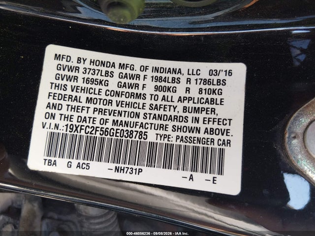 Продажа на аукционе авто 2016 Honda Civic Lx, vin: 19XFC2F56GE038785, номер лота: 46056236