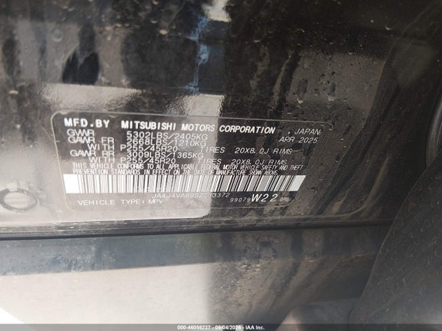 46056237 :رقم المزاد ، JA4J4VA89SZ033372 vin ، 2025 Mitsubishi Outlander Se 2.5 S-awc/trail Edition S-awc مزاد بيع
