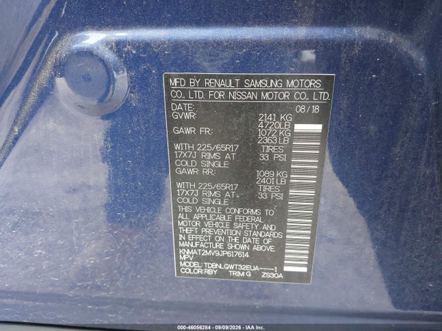 46056284 :رقم المزاد ، KNMAT2MV9JP617614 vin ، 2018 Nissan Rogue Sv مزاد بيع