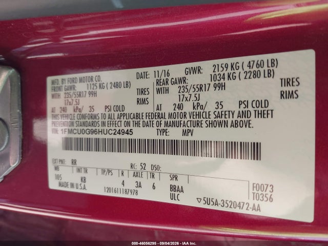 Ford ESCAPE SE 2017 1FMCU0G96HUC24945 Image 9