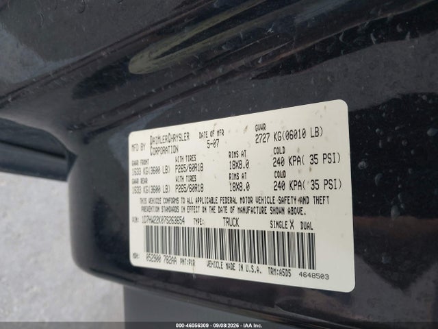 46056309 :رقم المزاد ، 1D7HW22K07S263654 vin ، 2007 Dodge Dakota St مزاد بيع