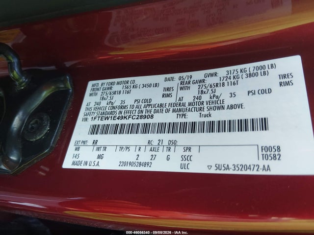 Продажа на аукционе авто 2019 Ford F-150 Xlt, vin: 1FTEW1E49KFC28908, номер лота: 46056340