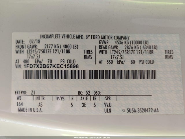 Продажа на аукционе авто 2019 Ford F-250 Xl, vin: 1FD7X2B67KEC15898, номер лота: 46056352