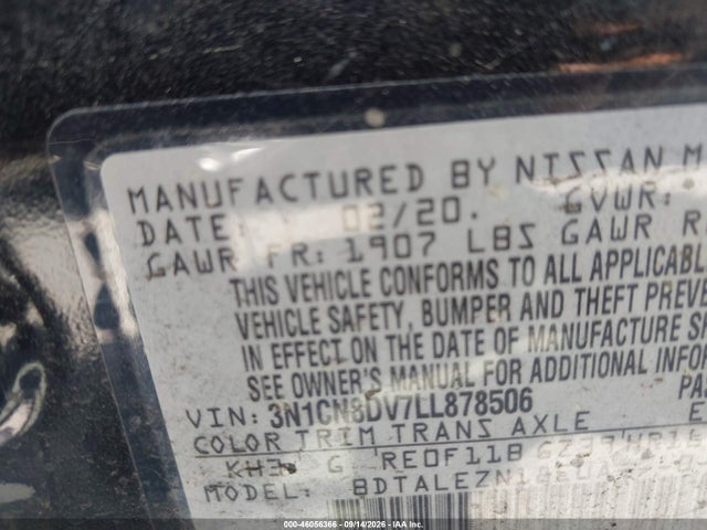 Nissan Versa S Xtronic Cvt 2020 3N1CN8DV7LL878506 Image 9