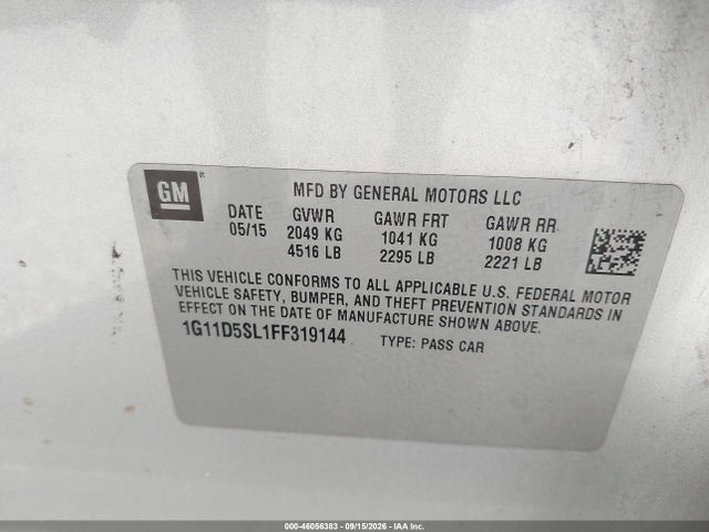 Продаж на аукціоні авто 2015 Chevrolet Malibu 2lt, vin: 1G11D5SL1FF319144, номер лоту: 46056383
