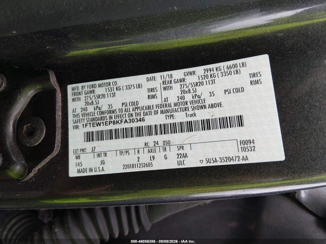 Продаж на аукціоні авто 2019 Ford F-150 Xl, vin: 1FTEW1EP8KFA30346, номер лоту: 46056386