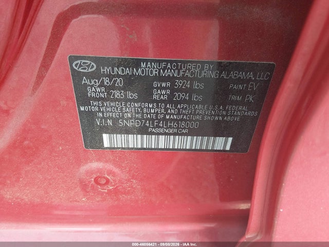 Aukcja sprzedaży 2020 Hyundai Elantra Se, vin: 5NPD74LF4LH618000, numer aukcji: 46056421