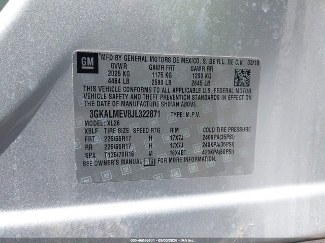 2018 Gmc Terrain Sle მანქანა იყიდება აუქციონზე, vin: 3GKALMEV8JL322871, აუქციონის ნომერი: 46056431