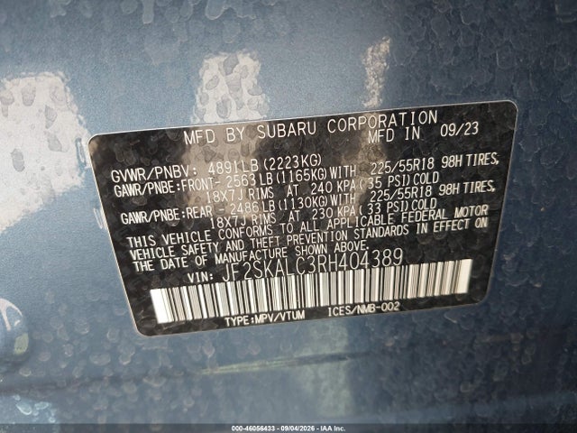 Продажа на аукционе авто 2024 Subaru Forester Limited, vin: JF2SKALC3RH404389, номер лота: 46056433