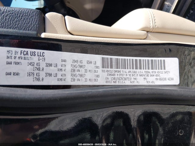 2019 Jeep Grand Cherokee Laredo E 4x4 მანქანა იყიდება აუქციონზე, vin: 1C4RJFAG7KC807510, აუქციონის ნომერი: 46056439