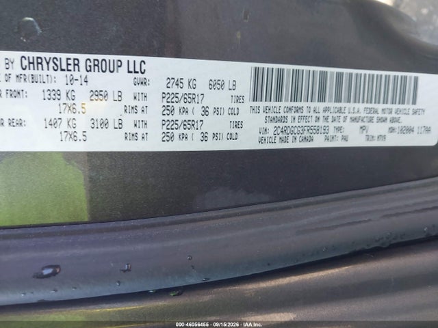 Продажа на аукционе авто 2015 Dodge Grand Caravan Sxt, vin: 2C4RDGCG3FR558193, номер лота: 46056455